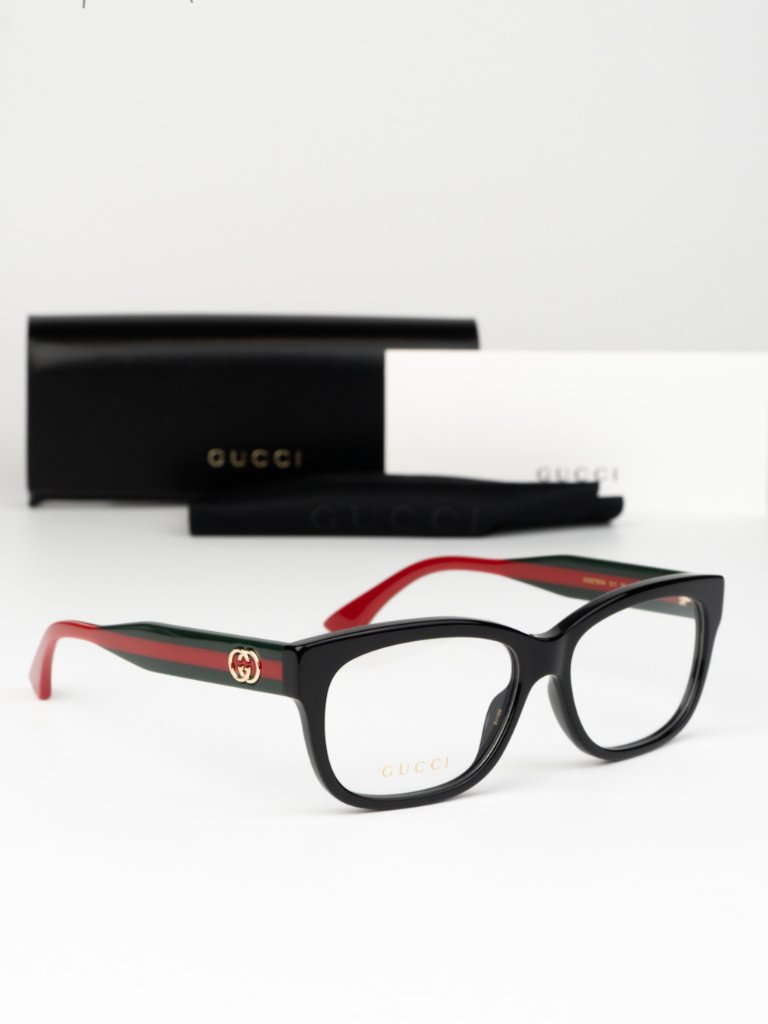 Gucci Women Eyeglasses Black Green Demo Rectangle Gg0278on 011 New Authentic
